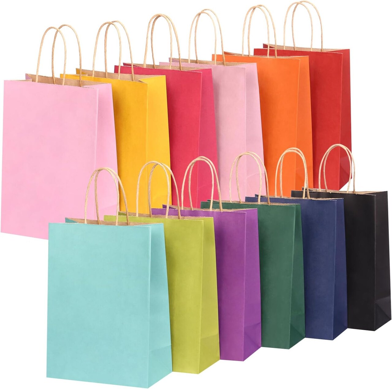 36pcs Paper Gift Bags with Handles, 12 Colors Party Favor Bags, 5.9"x3.1"x8.3" Small Goodie Bags Gift Bags for Birthday Party and Party Supplies